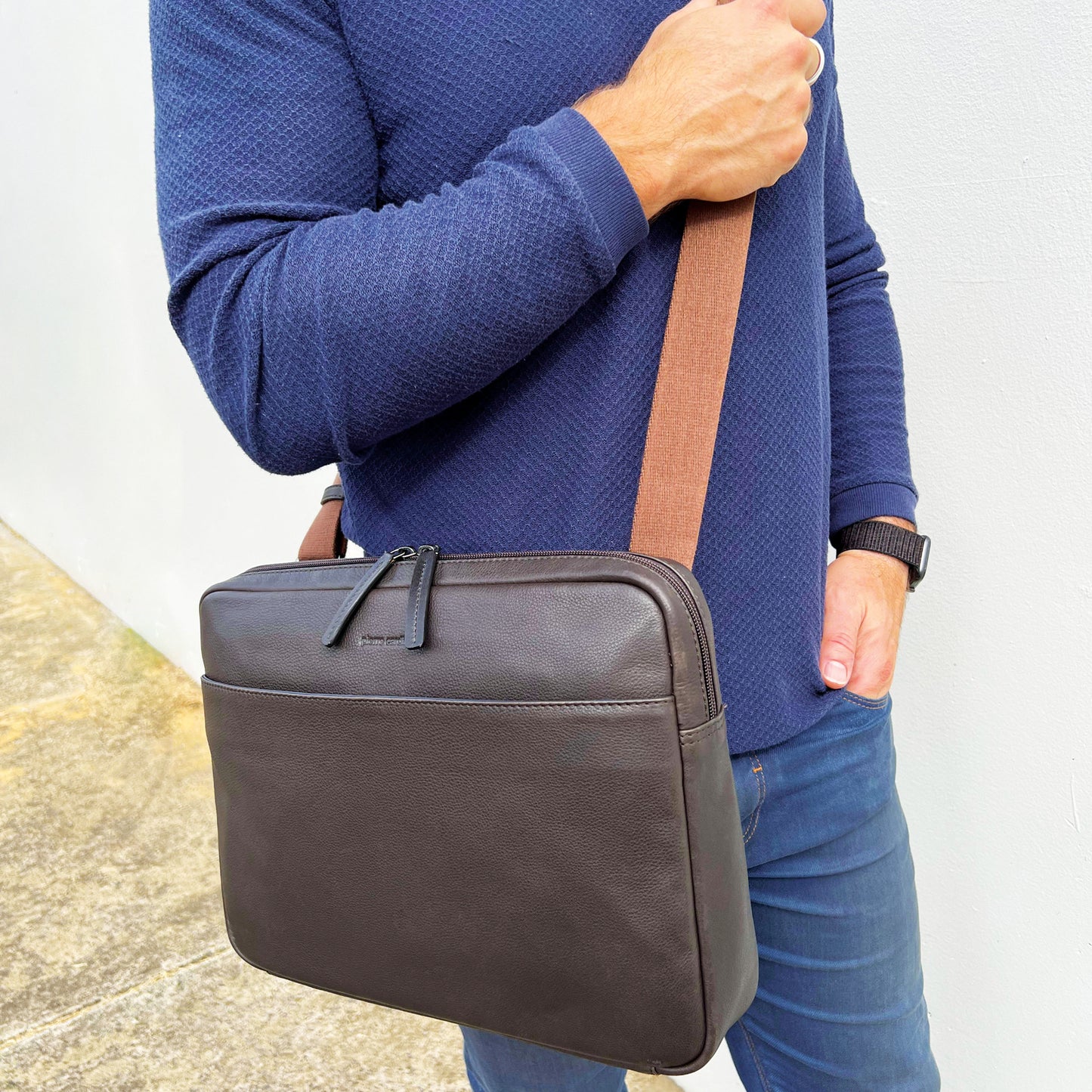 PIERRE CARDIN MENS LEATHER 13" LAPTOP BAG