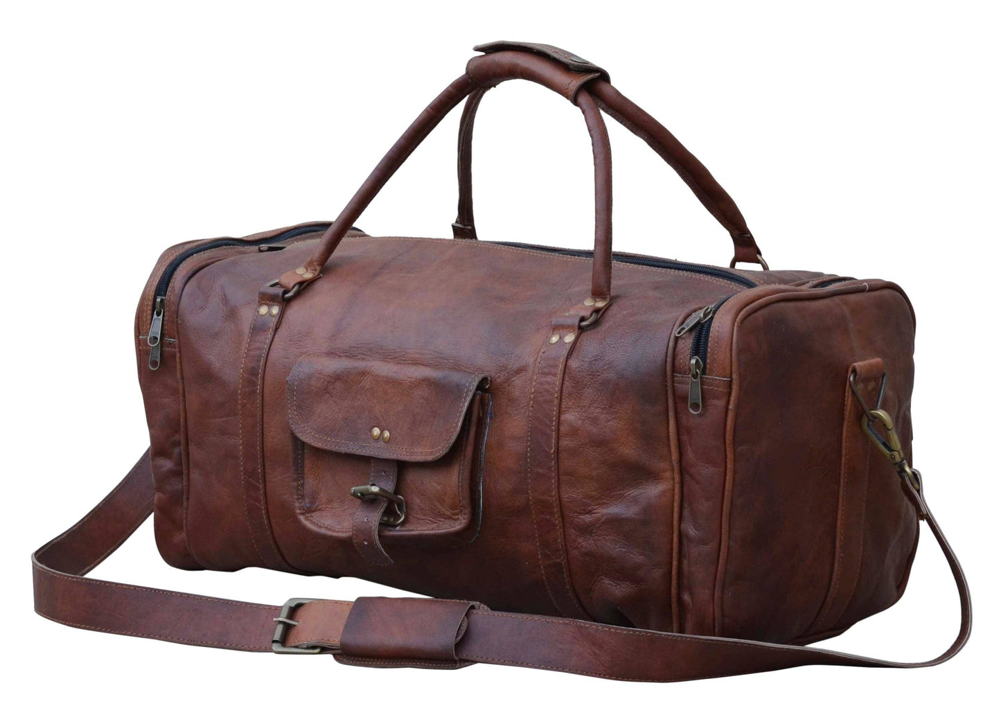 BARLOW RUSTIC ALL LEATHER OVERNIGHT DUFFLE TRAVEL BAG