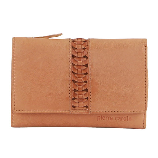 PIERRE CARDIN LADIES TRI FOLD LEATHER WALLET - APRICOT