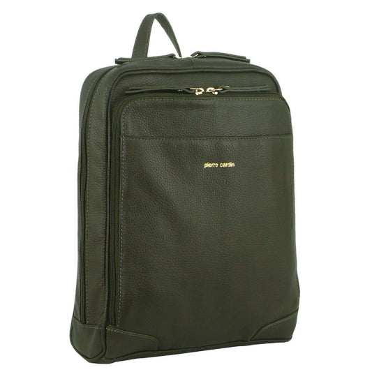 PIERRE CARDIN WOMENS LEATHER BACKPACK - OLIVE GREEN