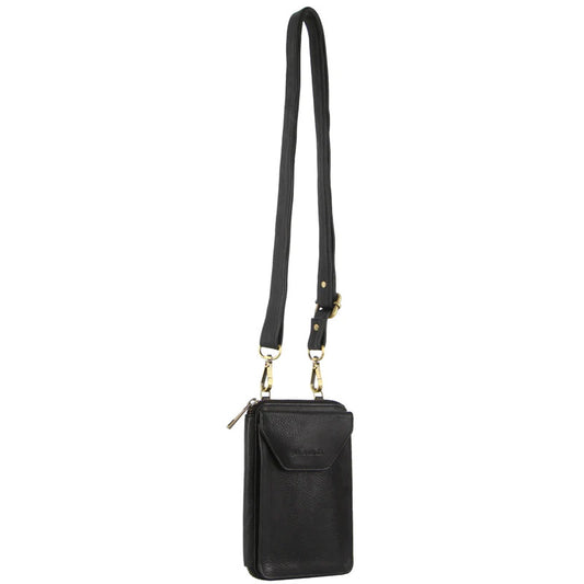 PIERRE CARDIN RFID LEATHER PHONE / WALLET CROSSBODY BAG - BLACK