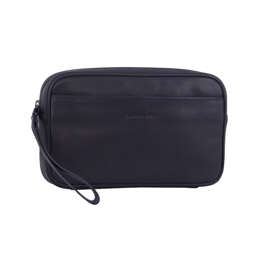 PIERRE CARDIN LEATHER TOILETRY BAG - NAVY