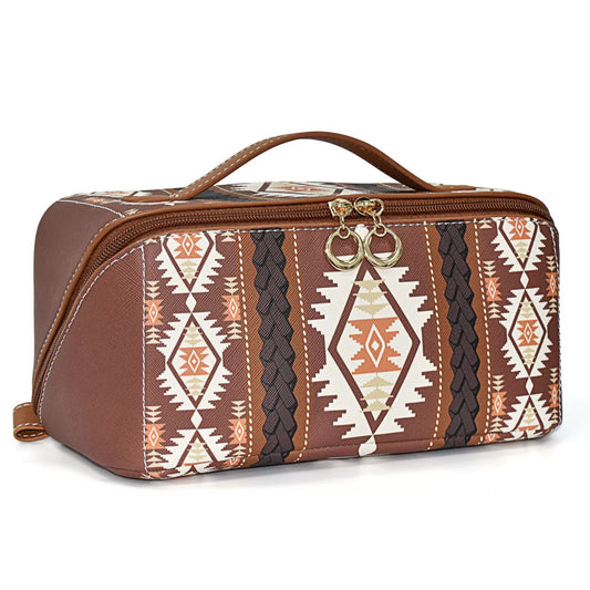 BOHO AZTEC BROWN ZIP AROUND WATERPROOF TOILETRY COSMETIC BAG