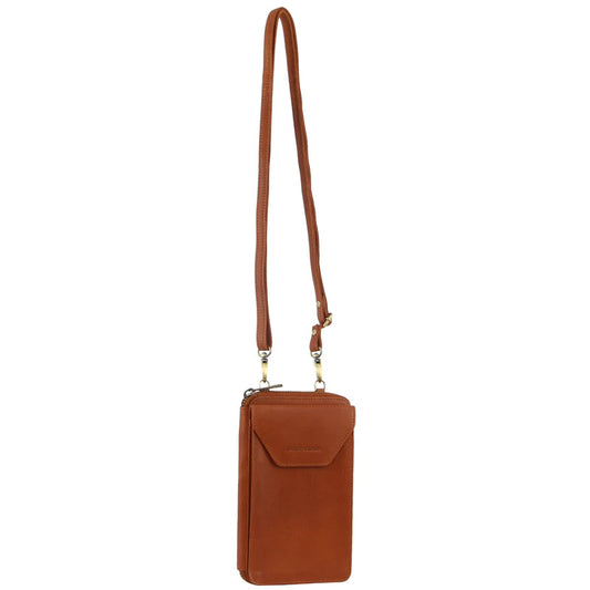PIERRE CARDIN RFID LEATHER PHONE / WALLET CROSSBODY BAG - COGNAC