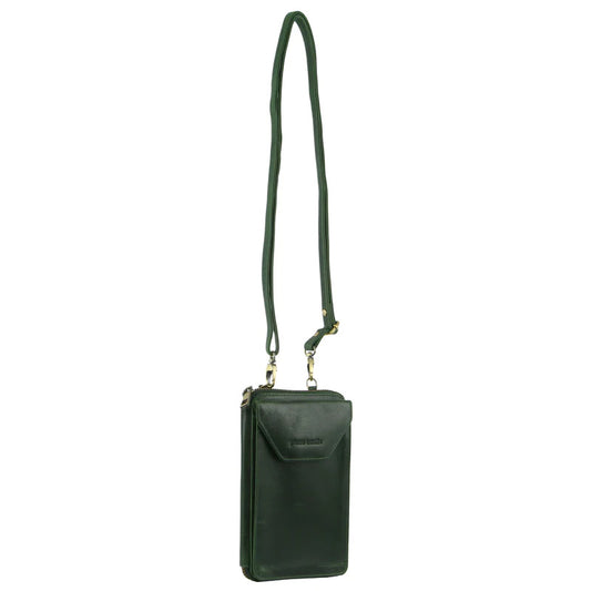 PIERRE CARDIN RFID LEATHER PHONE / WALLET CROSSBODY BAG - EMERALD