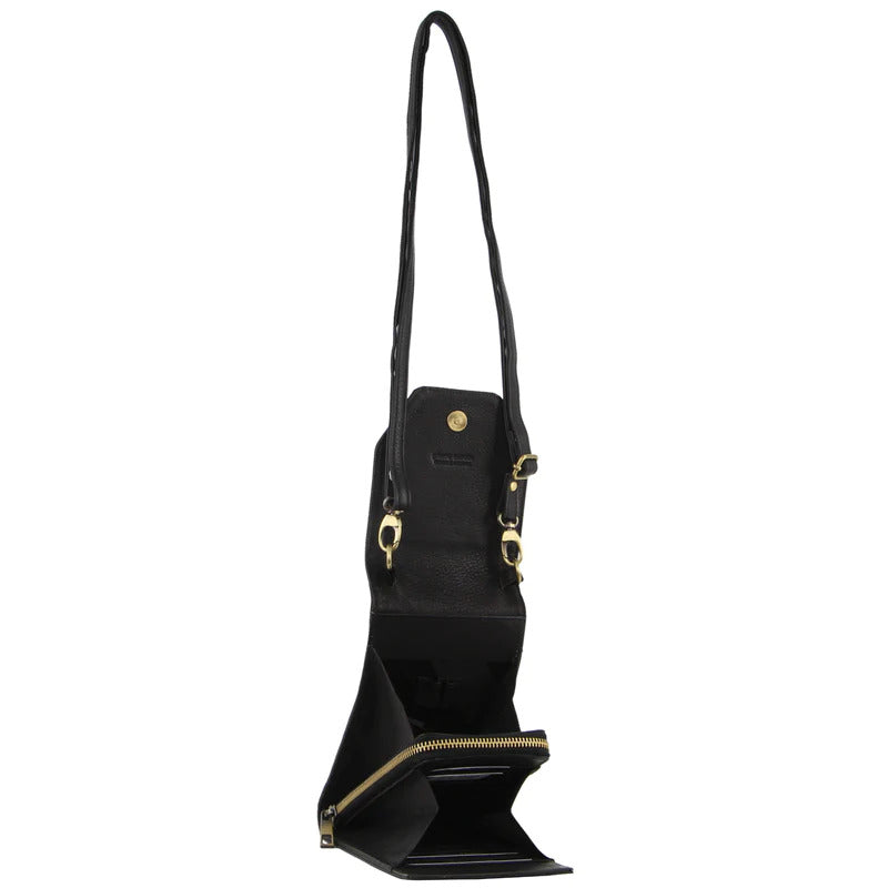 PIERRE CARDIN RFID LEATHER PHONE / WALLET CROSSBODY BAG - INDIGO