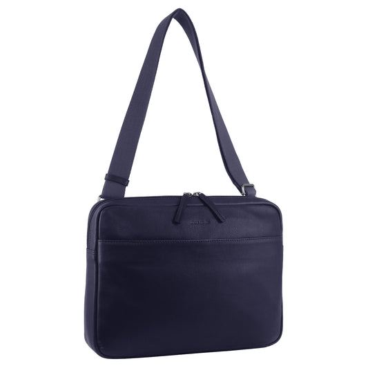 PIERRE CARDIN MENS LEATHER 13" LAPTOP BAG - NAVY