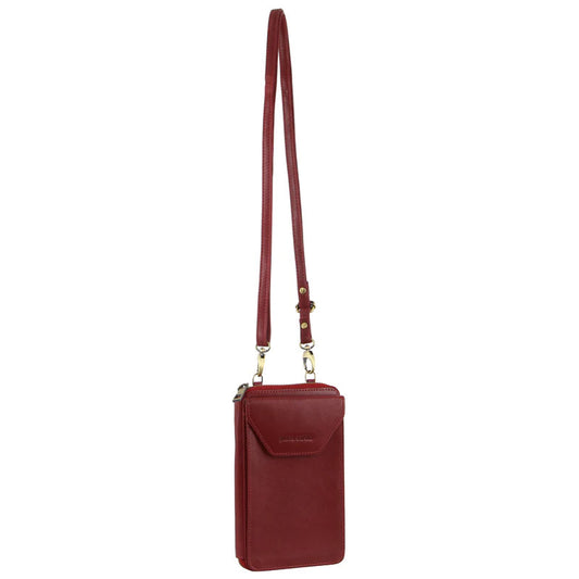 PIERRE CARDIN RFID LEATHER PHONE / WALLET CROSSBODY BAG - RED