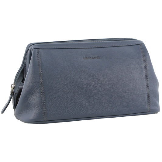 PIERRE CARDIN SOFT RUSTIC LEATHER TOILETRY BAG - SLATE